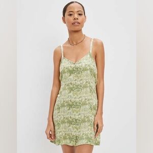 American Eagle Green Floral V-Neck Mini Dress